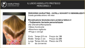 Back of a woman's head with shiny light brown hair, wearing a floral top, in a hair smoothing course promo image.